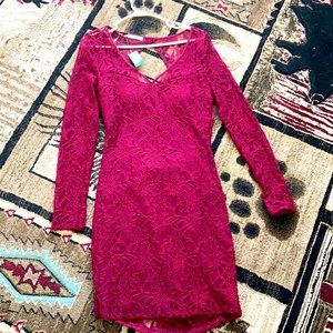 Maroon lace women’s dress with open back